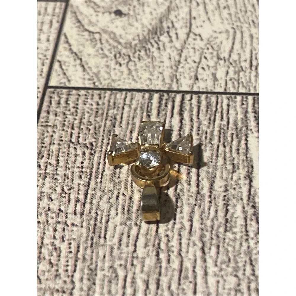 Vintage 14K Gold Filled Rhinestone Angel Cross Pendant 3/4" Guardian Angel - Picture 8 of 10